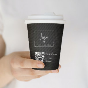 Vasos De Papel Elegante código QR negro logotipo comercial Mínimo