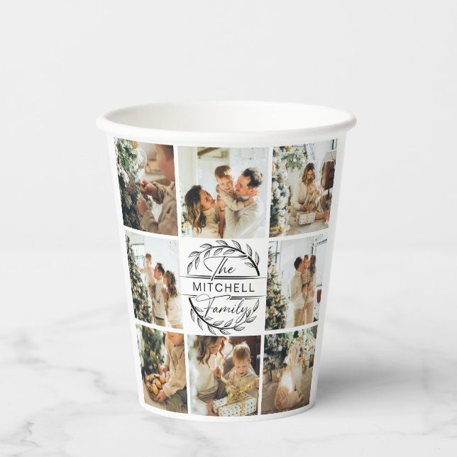 Vasos De Papel Elegante Collage de fotos y monograma familiar sim (Anverso)