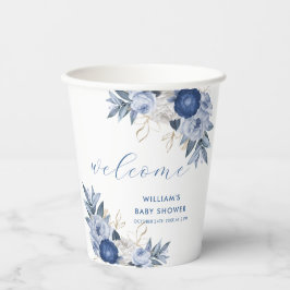 Vasos De Papel Elegante color de agua azul Floral Baby Shower