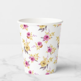 Vasos De Papel Elegante color de agua rosa dorado Floral Baby Sho