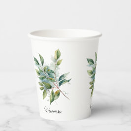 Vasos De Papel Elegante color de agua verde oliage, personalizado
