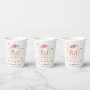 Vasos De Papel Elegante conejo floral rosado y Baby Shower de páj