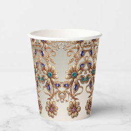 Vasos De Papel Elegante copa de papel con flores de joyas de oro
