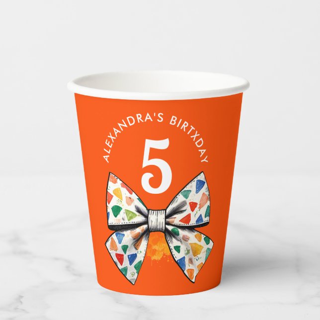 Vasos De Papel Elegante Coquette Naranja Colorido Bow acuarela (Anverso)