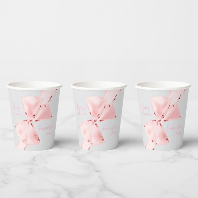 Vasos De Papel Elegante Coquette Rosa Bow Chica Baby Shower (Multi)