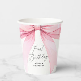 Vasos De Papel Elegante Coquette Rosa Bow Primer Chica de Cumplea