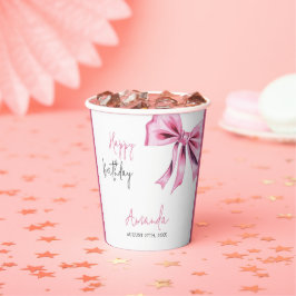 Vasos De Papel Elegante Coquette Rosa Bow Sweet 16 Cumpleaños