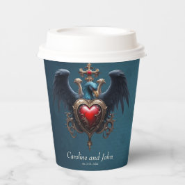 Vasos De Papel Elegante corazón gótico con pájaro de fantasía.