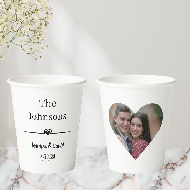 Vasos De Papel Elegante Corazón Personalizado Foto Boda  (Subido por el creador)