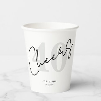 Vasos De Papel Elegante Cumpleaños 40 Cuarenta Negro y Blanco