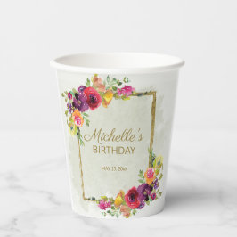 Vasos De Papel Elegante cumpleaños de mujeres con flores de época