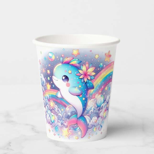 Vasos De Papel Elegante delfín dorado Baby Shower (Anverso)