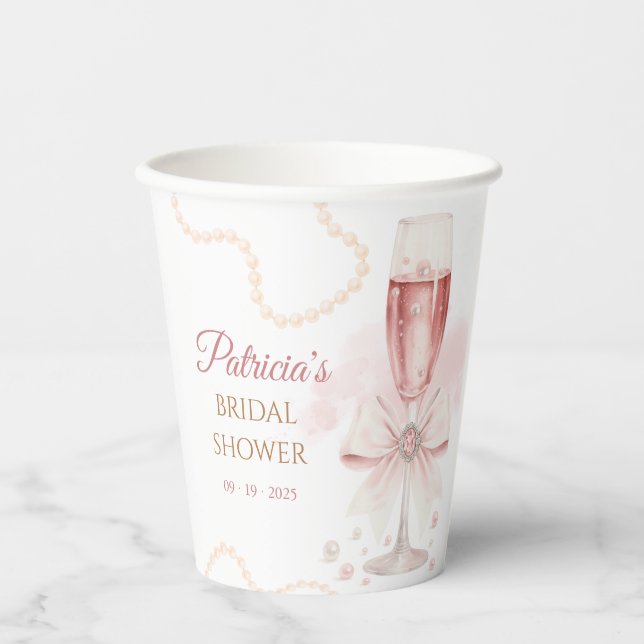 Vasos De Papel Elegante Desayuno Nupcial con Perlas y Prosecco (Anverso)