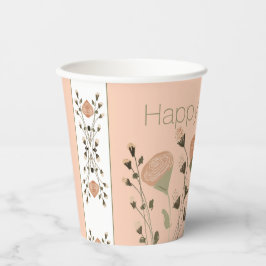 Vasos De Papel Elegante Diseño Floral En Peach