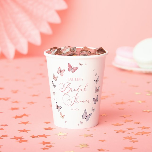 Vasos De Papel Elegante ducha de mariposa rosa suave (in situ)