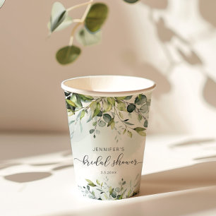 Vasos De Papel Elegante ducha de novia con follaje de eucalipto