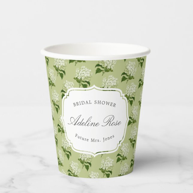 Vasos De Papel Elegante ducha de novia de hortensias verdes y bla (Anverso)