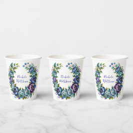 Vasos De Papel Elegante ducha de novia floral turquesa azul