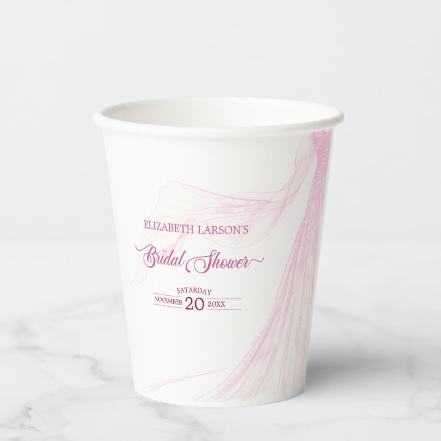 Vasos De Papel Elegante ducha de novia suave rosa rosa (Anverso)