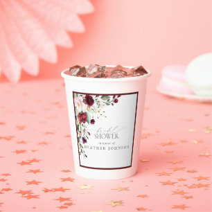 Vasos De Papel Elegante ducha de nubes de color floral borgoñona