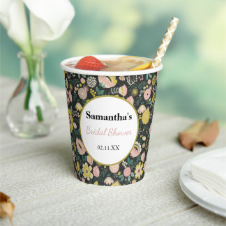Vasos De Papel Elegante Ducha Marrón Floral Bridal De Verano