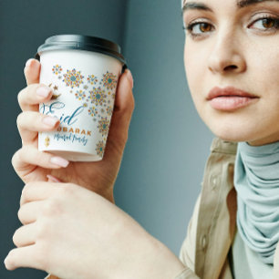 Vasos De Papel Elegante Eid Mubarak Caligrafía Luna Estrellas