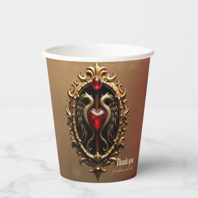 Vasos De Papel Elegante emblema de lujo del corazón. (Anverso)