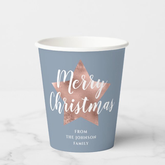 Vasos De Papel Elegante Estrella Azul Feliz Navidad (Anverso)