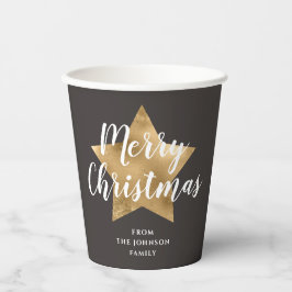 Vasos De Papel Elegante Estrella de Oro Feliz Navidad