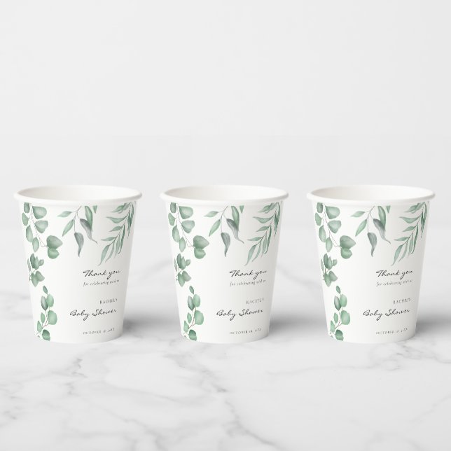 Vasos De Papel Elegante Eucalyptus Baby Shower Greenery Foliage (Multi)