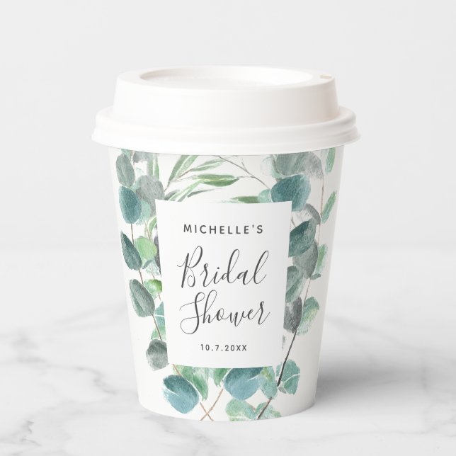 Vasos De Papel Elegante Eucalyptus Greenery Bridal Shower Name (Anverso)