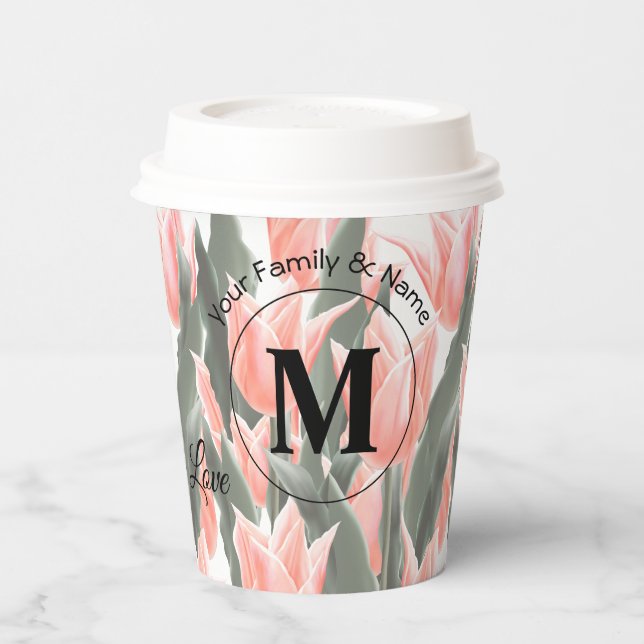 Vasos De Papel Elegante Familia Nombre Monograma Pintura De Tulip (Izquierda)