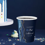 Vasos De Papel Elegante Fiesta de Bat Mitzvah de la Armada Azul d<br><div class="desc">Elegante ágata azul marino y oro decora el lado de este moderno partido Bat Mitzvah a favor de la copa de papel. El nombre de su hija está escrito en un hermoso guión formal bajo la Estrella de David. Decoración perfecta para una moda, elegante familia judía celebrando la llamada de...</div>