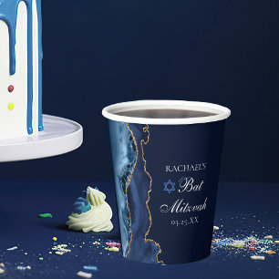Vasos De Papel Elegante Fiesta de Bat Mitzvah de la Armada Azul d