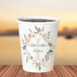 Vasos De Papel Elegante Fiesta de bautismo Personalizado Floral r