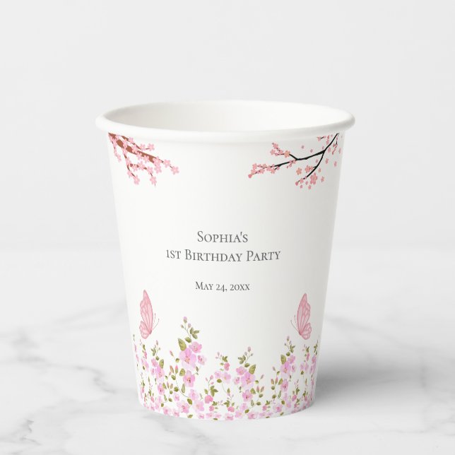 Vasos De Papel Elegante fiesta de cumpleaños floral (Anverso)