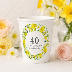 Vasos De Papel Elegante fiesta de cumpleaños número 40 con flores