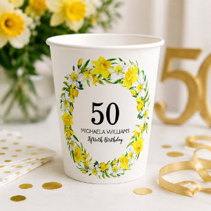 Vasos De Papel Elegante fiesta de cumpleaños número 50 con flores