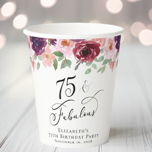 Vasos De Papel Elegante fiesta de cumpleaños número 75 de Floral