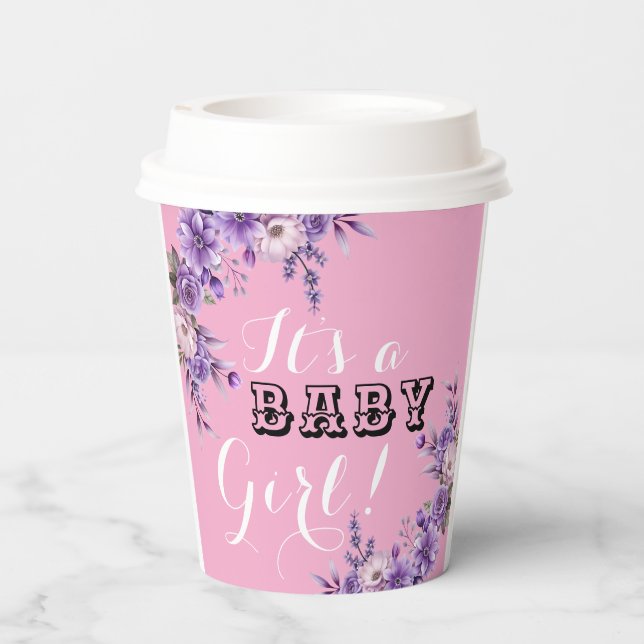 Vasos De Papel Elegante Fiesta de ducha con flores rosadas (Reverso )