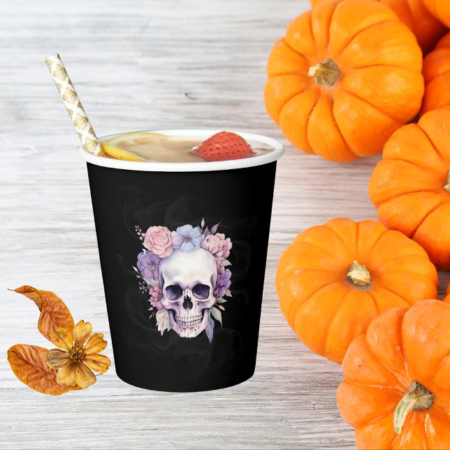 Vasos De Papel Elegante fiesta de Halloween floral y gótica (Subido por el creador)