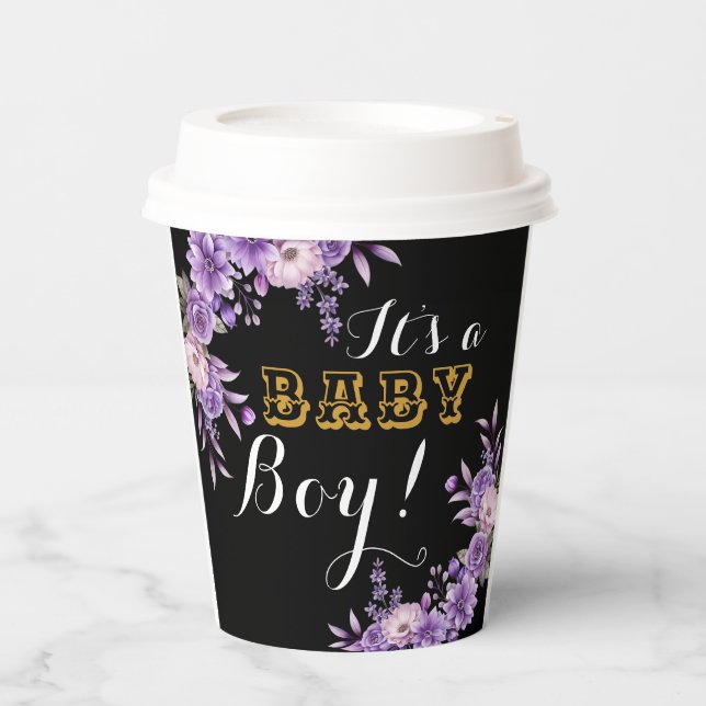 Vasos De Papel Elegante Fiesta de niño pequeño con flores rosadas (Anverso)