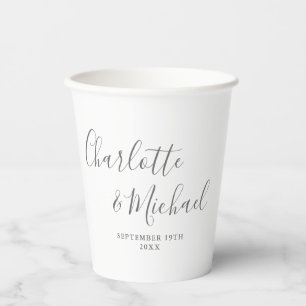 Vasos De Papel Elegante firma de escritura gris y blanca boda