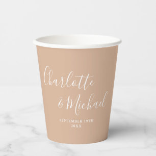 Vasos De Papel Elegante firma de escritura Tono Taupe Boda
