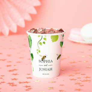 Vasos De Papel Elegante floral Abeja amor boda natural