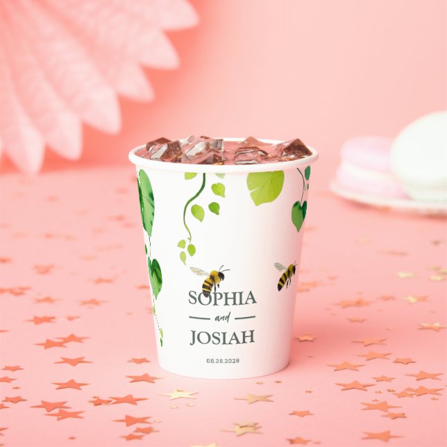 Vasos De Papel Elegante floral Abeja amor boda natural (in situ)