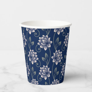 Vasos De Papel Elegante Floral Azul