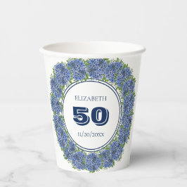 Vasos De Papel Elegante Floral Azul Hydrangea 50 cumpleaños fiest