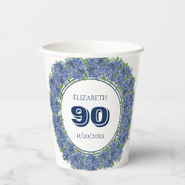Vasos De Papel Elegante Floral Blue Hydrangeas 90º cumpleaños