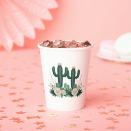 Vasos De Papel Elegante Floral Boho Modern Cactus Baby Shower
